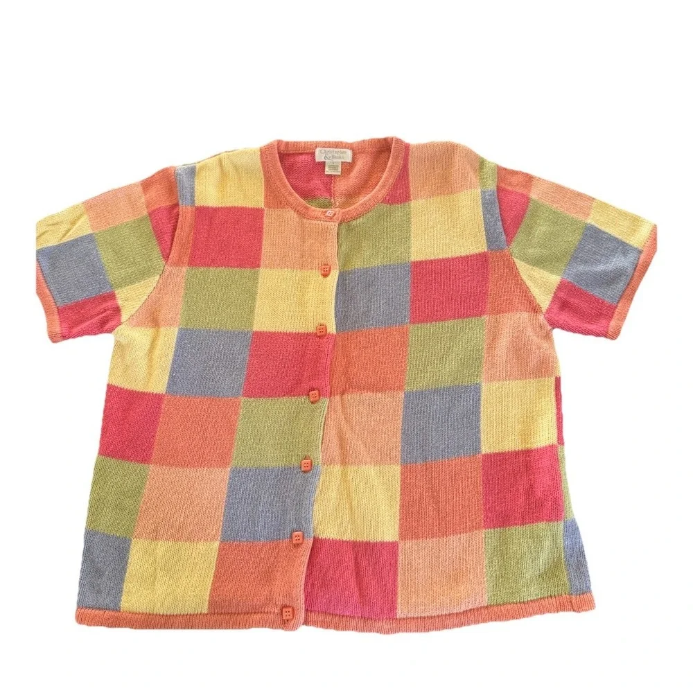 VTG Cardigan Sweater Colorblock Boho Pastel Patchwork Granny Med Large
